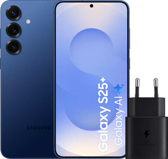 Samsung Galaxy S25 Plus 256GB Donkerblauw 5G + Samsung Oplader 25 Watt Zwart Main Image