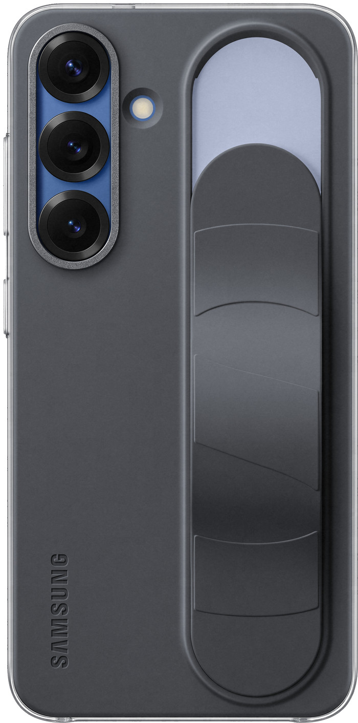 Samsung S25 Standing Grip Back Cover Zwart product in gebruik