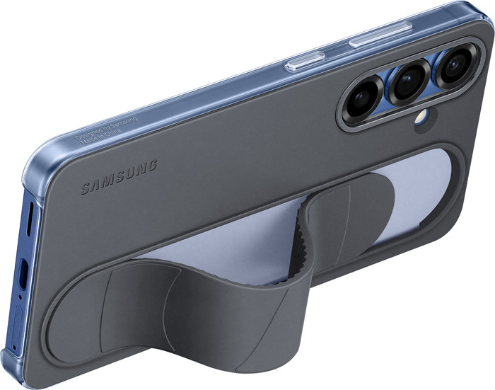 Samsung S25 Standing Grip Back Cover Zwart product in gebruik