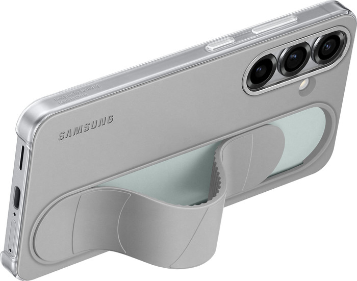 Samsung S25 Standing Grip Back Cover Grijs product in gebruik