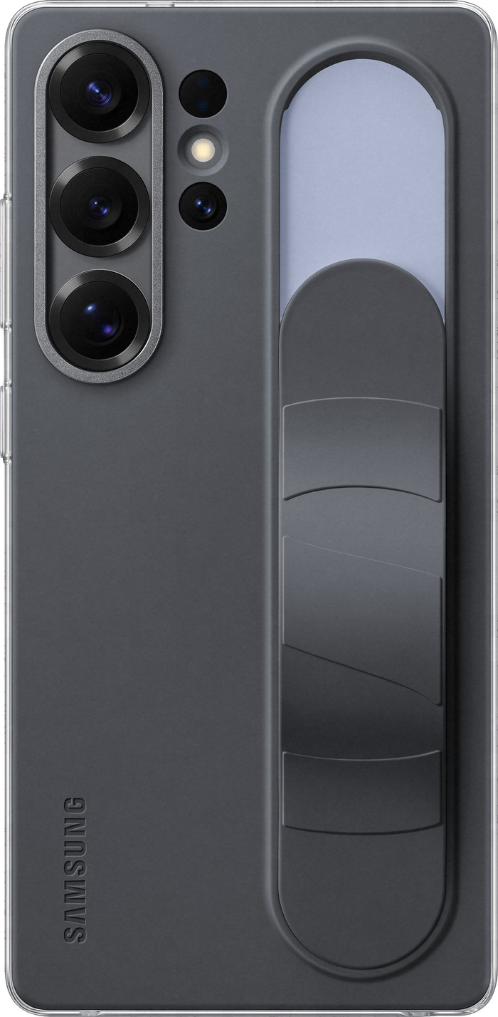 Samsung S25 Ultra Standing Grip Backcover Schwarz produkt in gebrauch