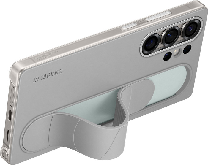 Samsung S25 Ultra Standing Grip Back Cover Grijs product in gebruik