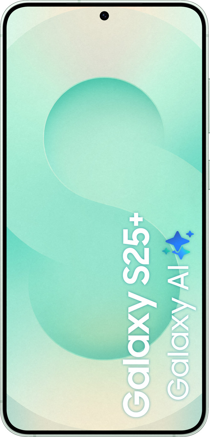 Samsung Galaxy S25 Plus 256GB Mint 5G + Samsung Kindsuit Back Cover Zwart voorkant