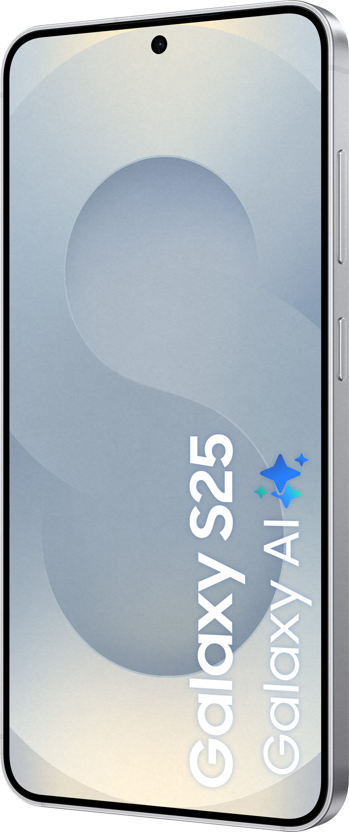 Samsung Galaxy S25 256GB Zilver 5G + Samsung Oplader 25 Watt Zwart voorkant