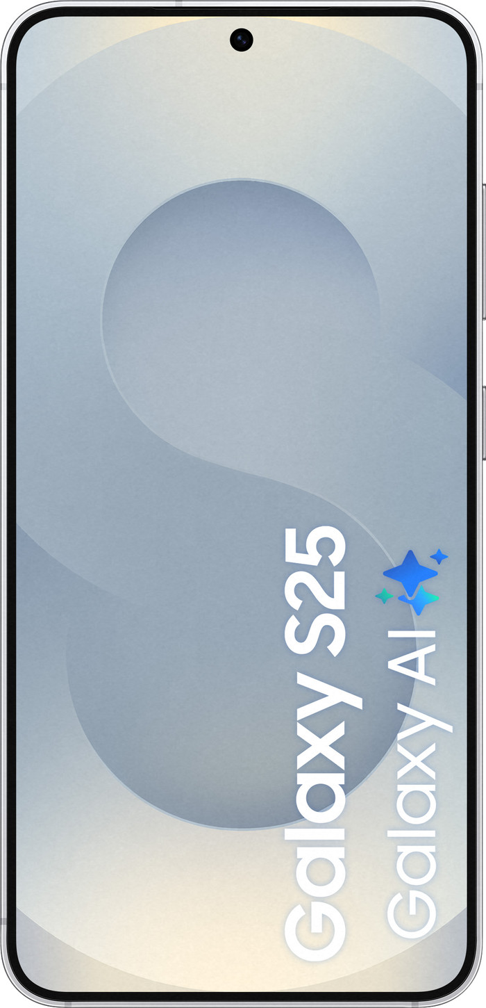 Samsung Galaxy S25 256GB Zilver 5G + Samsung Oplader 25 Watt Zwart voorkant