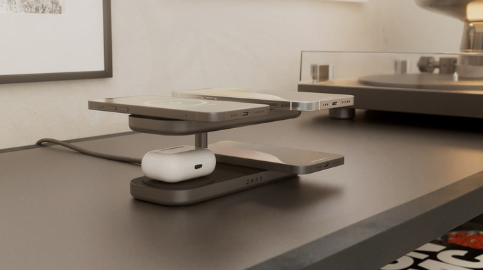 ZENS 4-in-1 Kabelloses Ladegerät 15 W mit Ständer und MagSafe Magnet Schwarz visueller lieferant