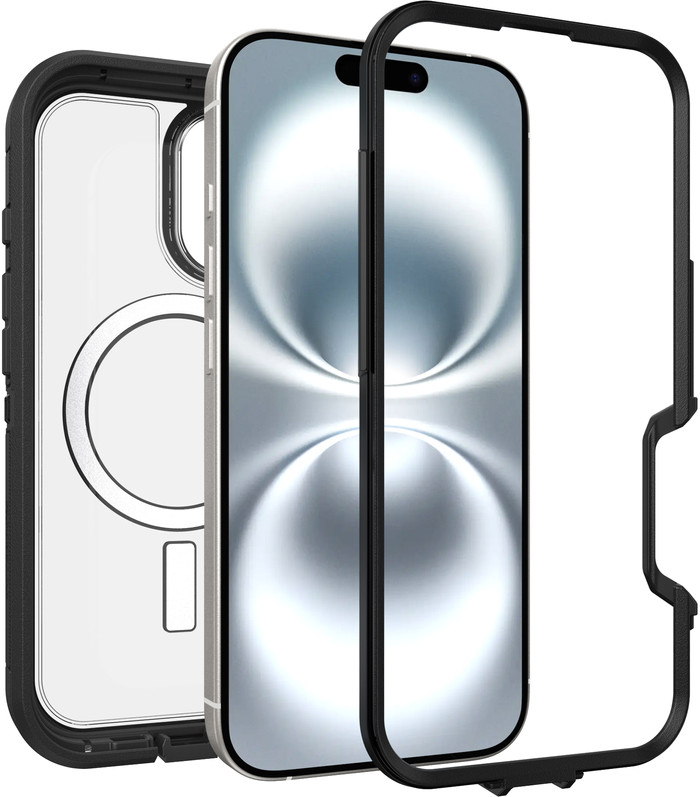Otterbox Defender XT iPhone 16 Back Cover met MagSafe Magneet Transparant met Zwarte Rand linkerkant