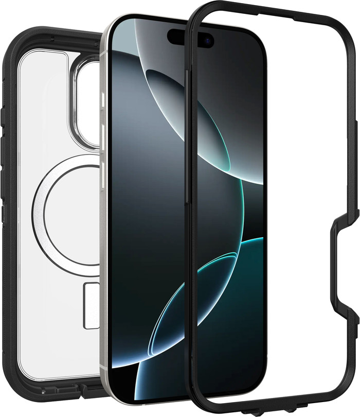 Otterbox Defender XT iPhone 16 Pro Back Cover met MagSafe Magneet Transparant Zwarte Rand linkerkant