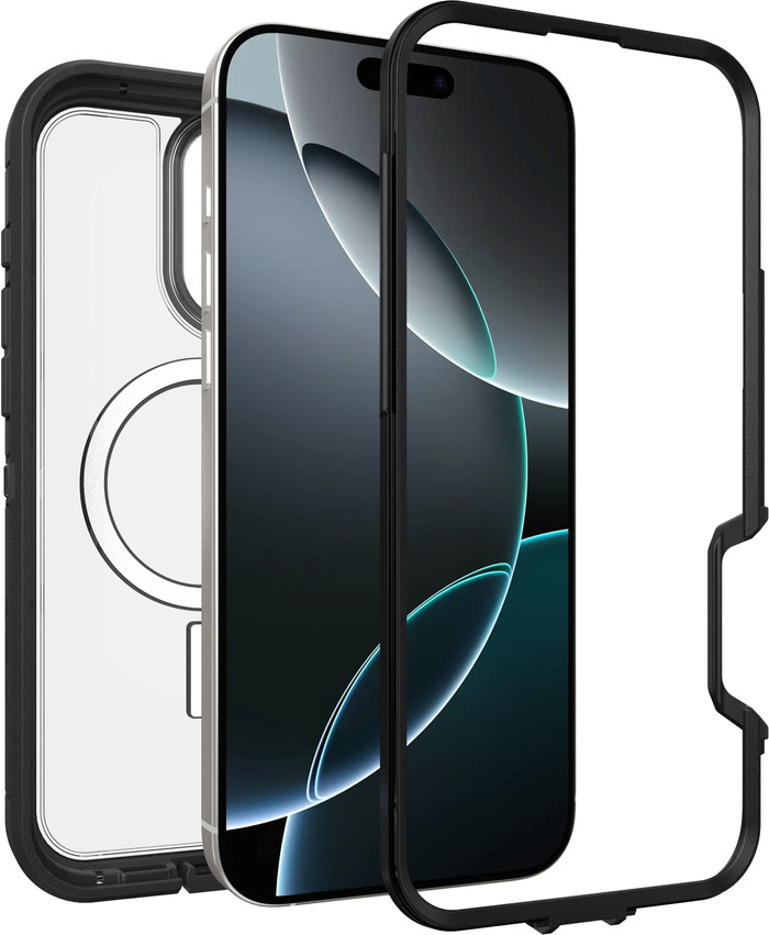 Otterbox Defender XT iPhone 16 Pro Max Back Cover MagSafe Magneet Transparant Zwarte Rand linkerkant