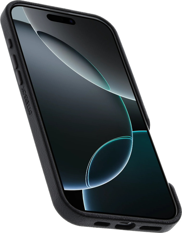 Otterbox Symmetry Apple iPhone 16 Pro Max Back Cover met MagSafe Magneet Leer Zwart achterkant