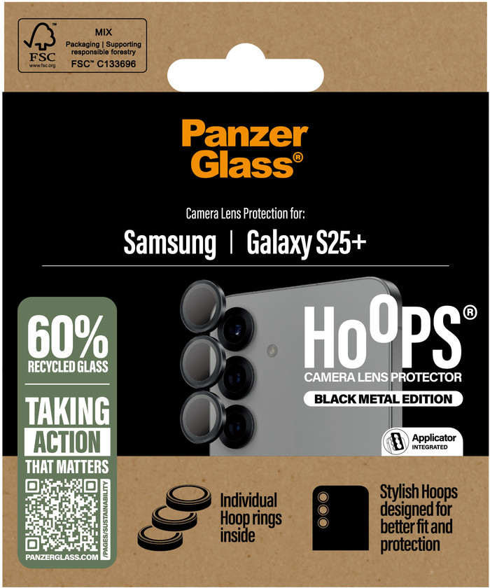 PanzerGlass Hoops Samsung Galaxy S25 Plus Camera Lens Protector Glas verpakking