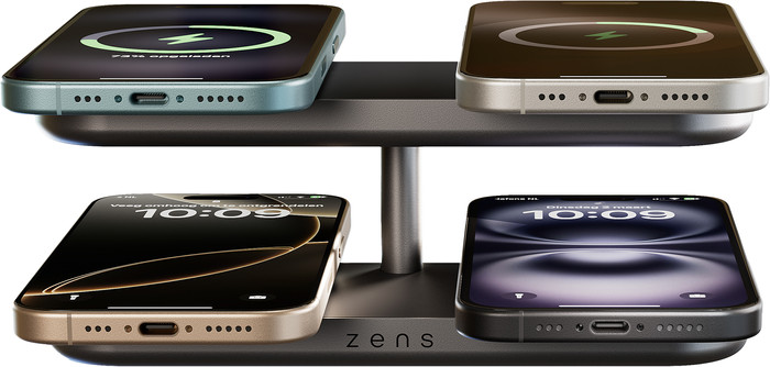 ZENS 4-in-1 Kabelloses Ladegerät 15 W mit Ständer und MagSafe Magnet Schwarz Main Image