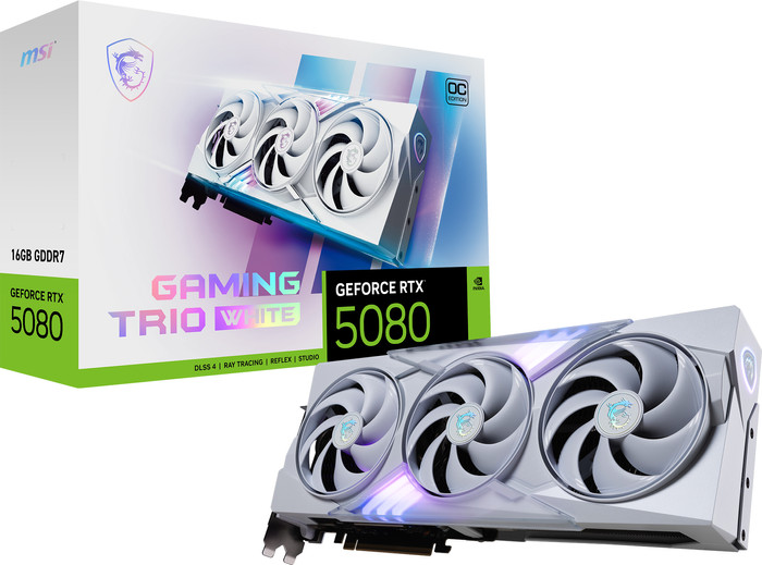 MSI GeForce RTX 5080 GAMING TRIO OC WHITE 16GB verpakking