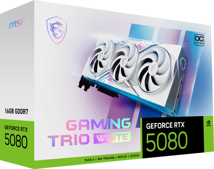 MSI GeForce RTX 5080 GAMING TRIO OC WHITE 16GB verpakking