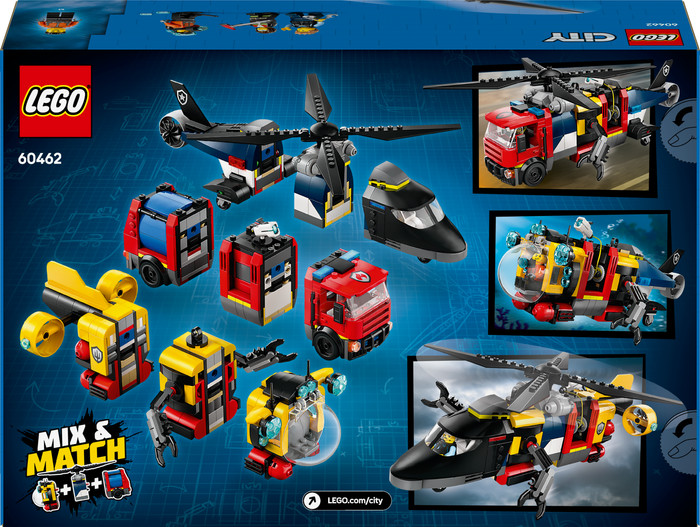LEGO City Helikopter, Brandweerauto en onderzeeër remix 60462 verpakking