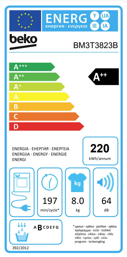 Beko BM3T3823B energielabel