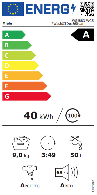 Miele WSJ 883 WCS PowerWash & TwinDos & SteamCare energielabel