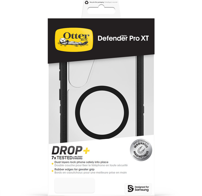 Otterbox Defender Samsung Galaxy S25 Plus Back Cover met Magneet Transparant Zwarte Rand verpakking