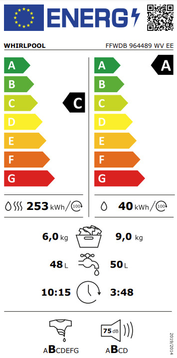 Whirlpool FFWDB 964489 WV EE - 9/6 kg classe énergétique