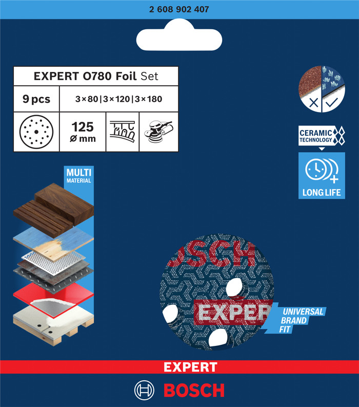 Bosch Professional EXPERT O780 125 millimeter K80, K120, K180 (9x) verpakking