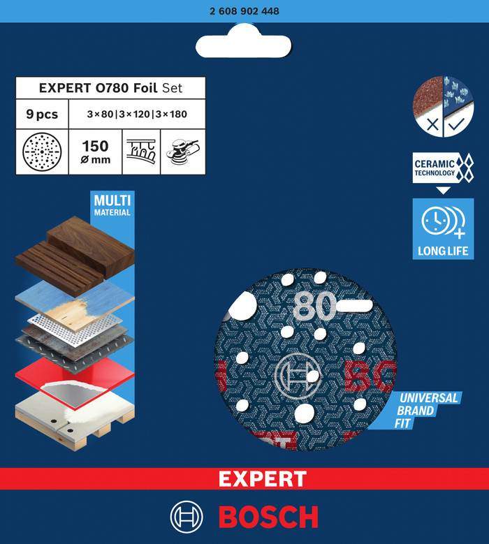 Bosch Professional EXPERT O780 150 millimeter K80, K120, K180 (9x) verpakking