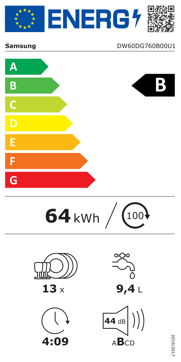 Samsung DW60DG760B00U1 classe énergétique