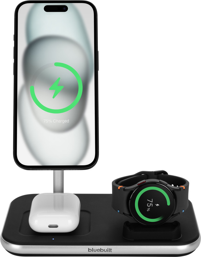BlueBuilt 3-in-1 Draadloze Oplader met Qi2 15W Zwart Main Image