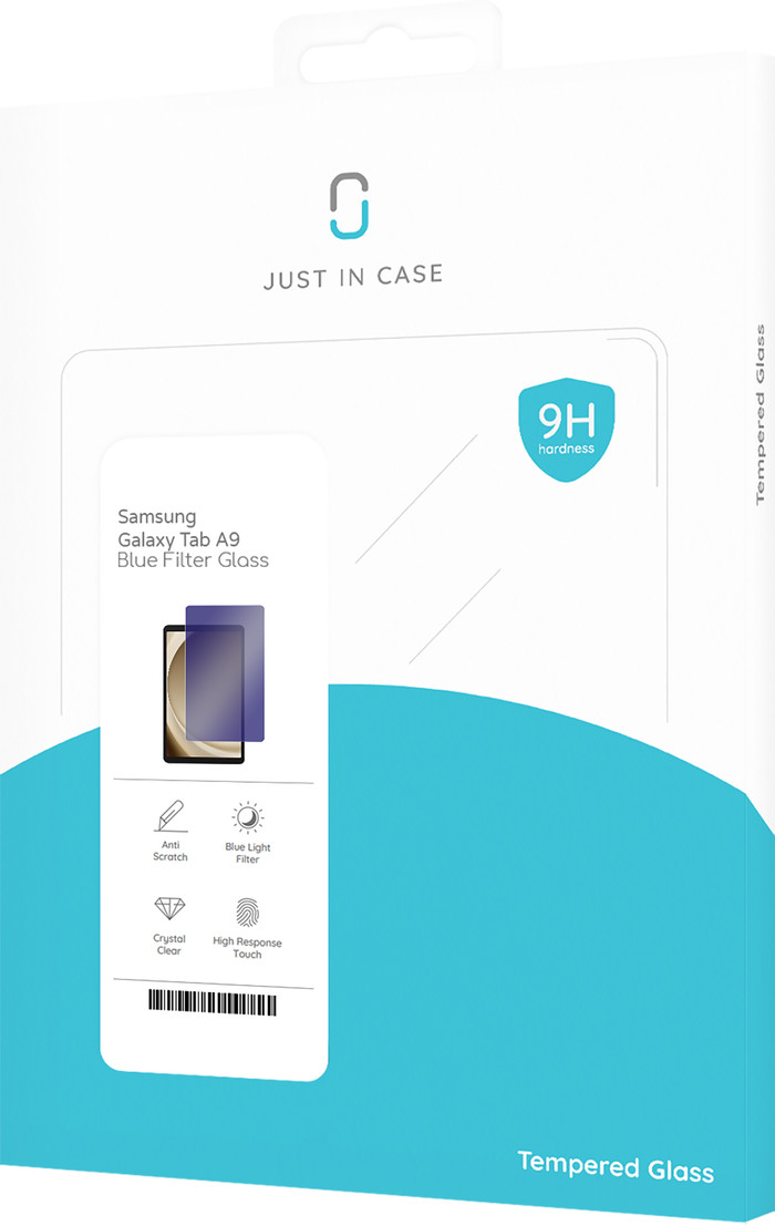 Just in Case Blauw Licht Filter Samsung Galaxy Tab A9 Screenprotector Glas verpakking
