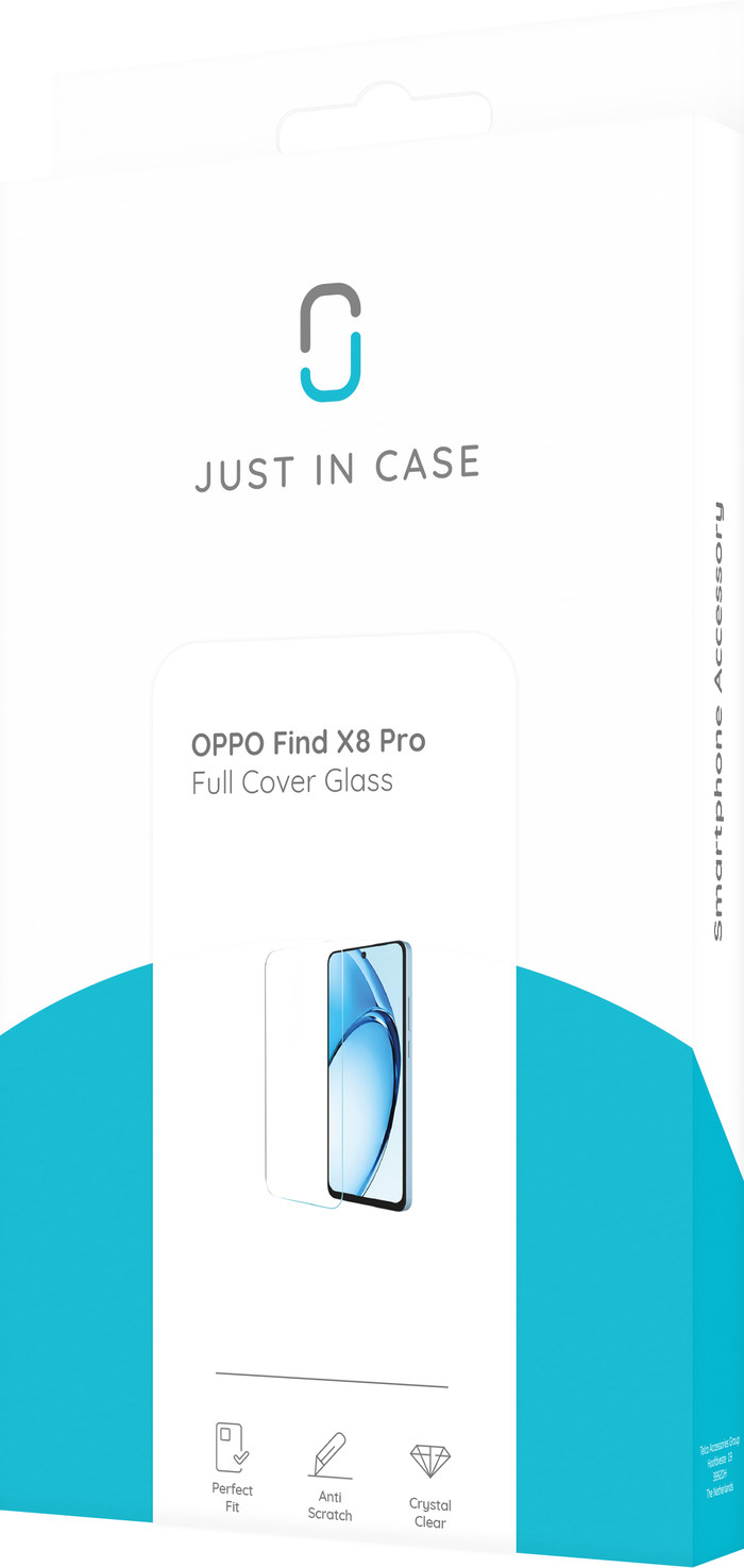 Just In Case Full Cover Oppo Find X8 Pro Screenprotector Glas verpakking