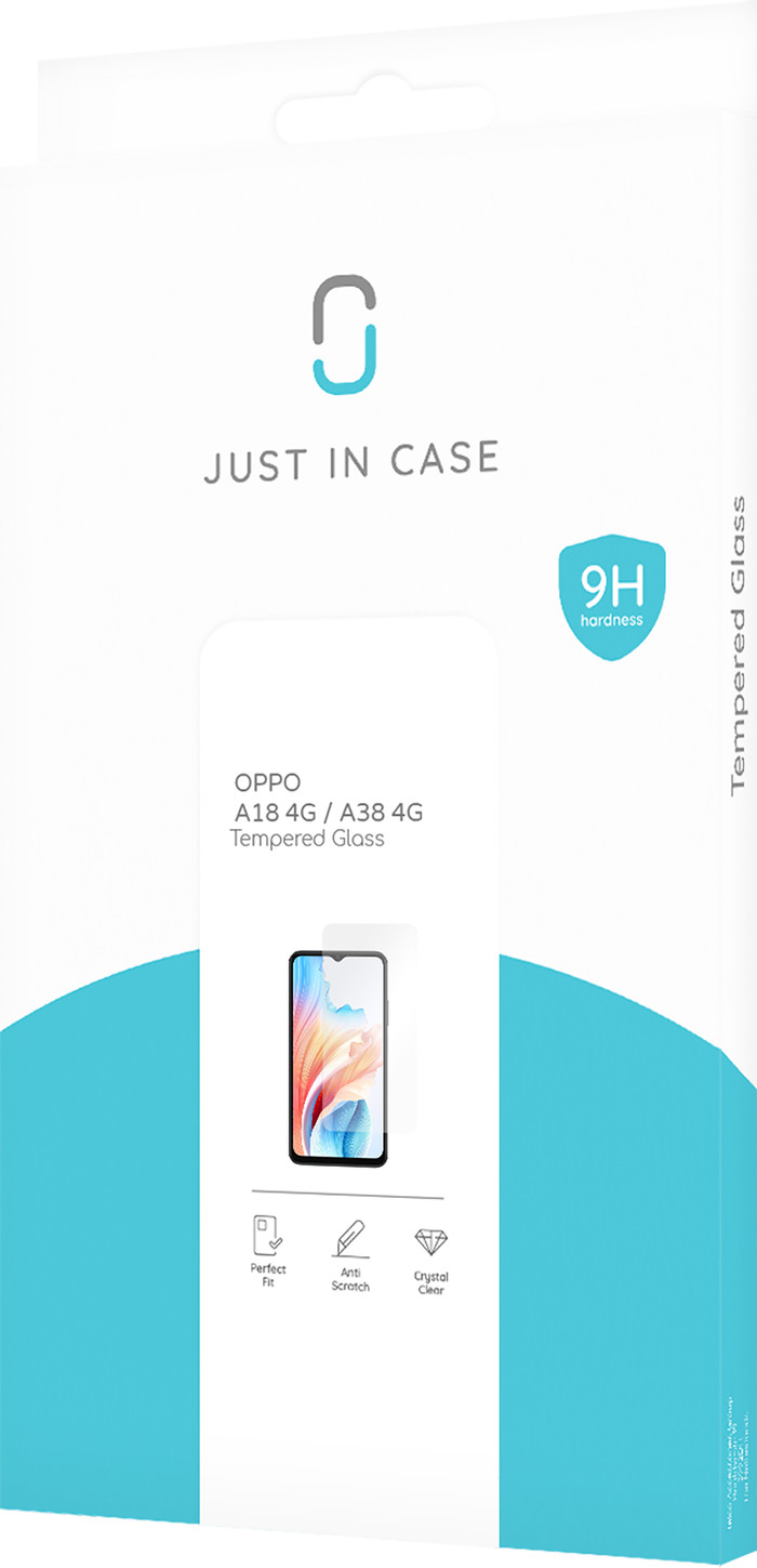 Just In Case Tempered Glass OPPO A38 4G/A18 4G Screen Protector packaging