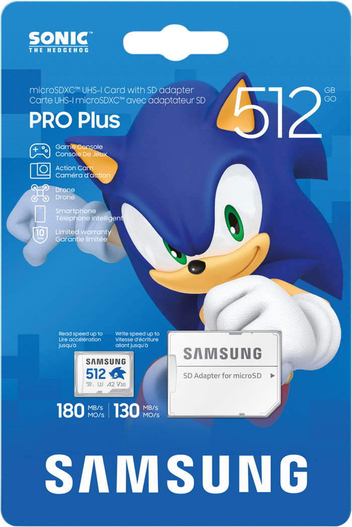 Samsung MicroSDXC PRO Plus 512GB Sonic the Hedgehog verpakking
