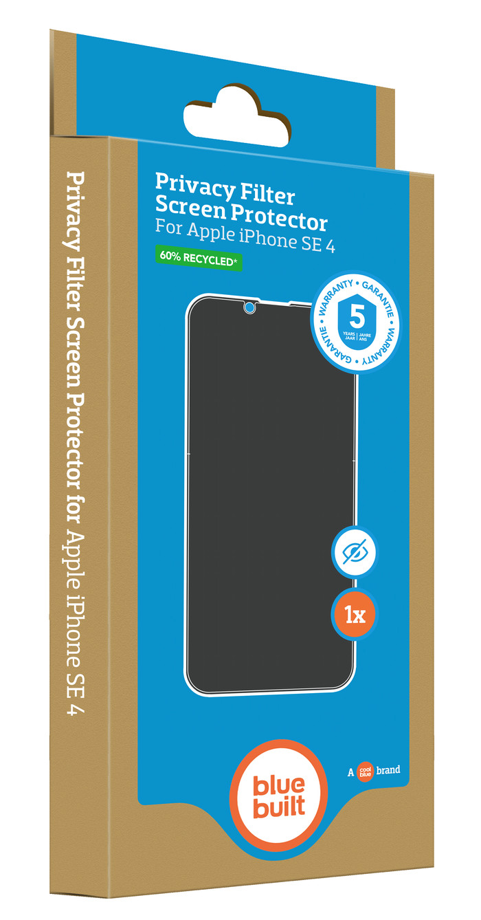 BlueBuilt iPhone 16e Privacy Filter Screenprotector Glas verpakking