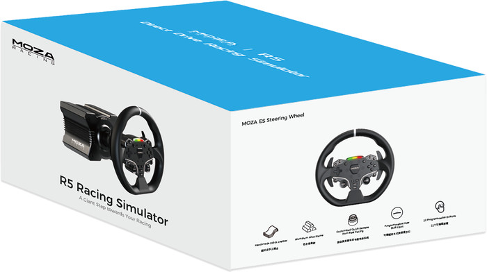 Moza R5 Bundel Racestuur + Pedalen verpakking