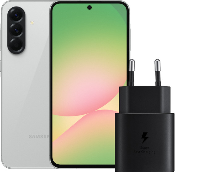 Samsung Galaxy A56 128GB Grijs 5G + Samsung Oplader 25 Watt Zwart Main Image