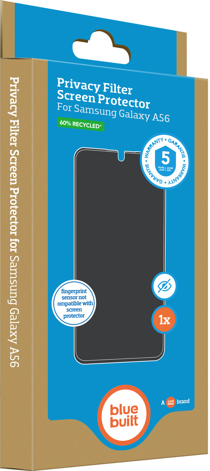BlueBuilt Samsung Galaxy A56 Privacy Filter Screenprotector Glas verpakking