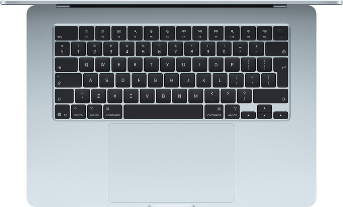 Apple MacBook Air 15 inch (2025) M4 (10 CPU/10 GPU) 16GB/256GB Hemelsblauw AZERTY bovenkant