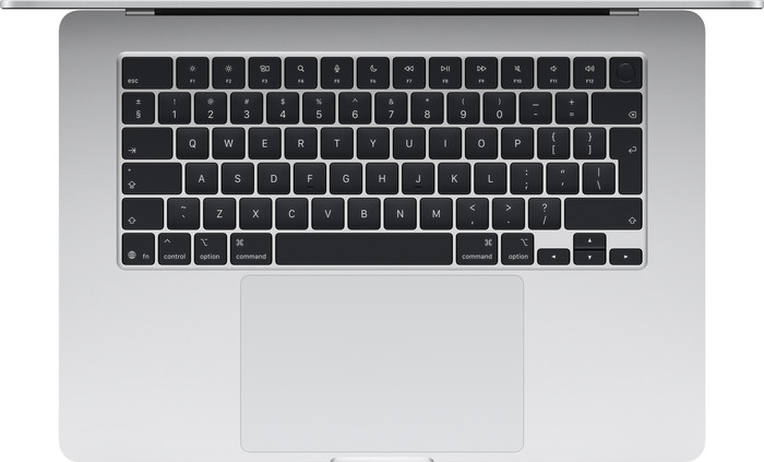 Apple MacBook Air 15 inch (2025) M4 (10 core CPU/10 core GPU) 16GB/512GB Zilver QWERTY bovenkant