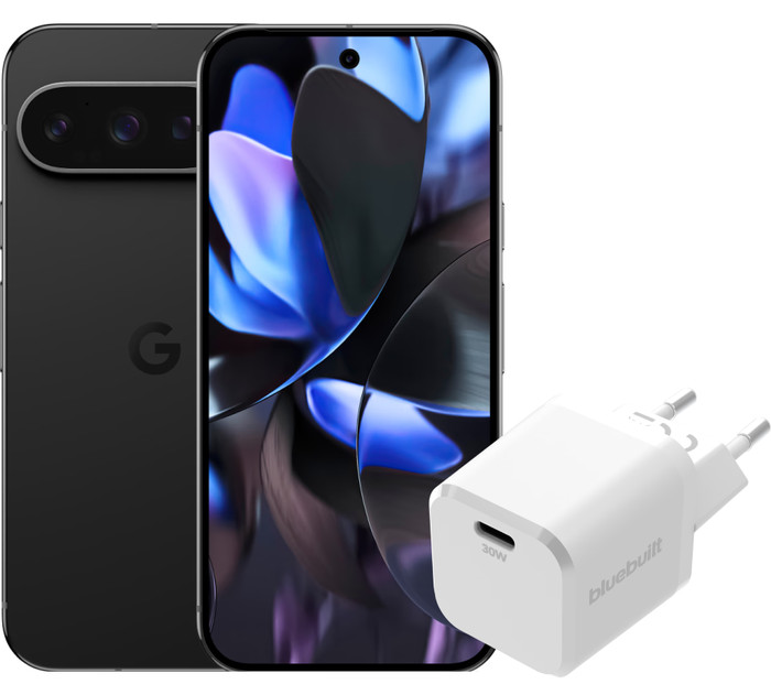 Google Pixel 9 Pro 128GB Black 5G + BlueBuilt Charger 30W White Main Image