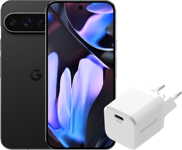 Google Pixel 9 Pro XL 128 Go Noir 5G + BlueBuilt Chargeur avec Port USB-C 30 W Blanc Main Image