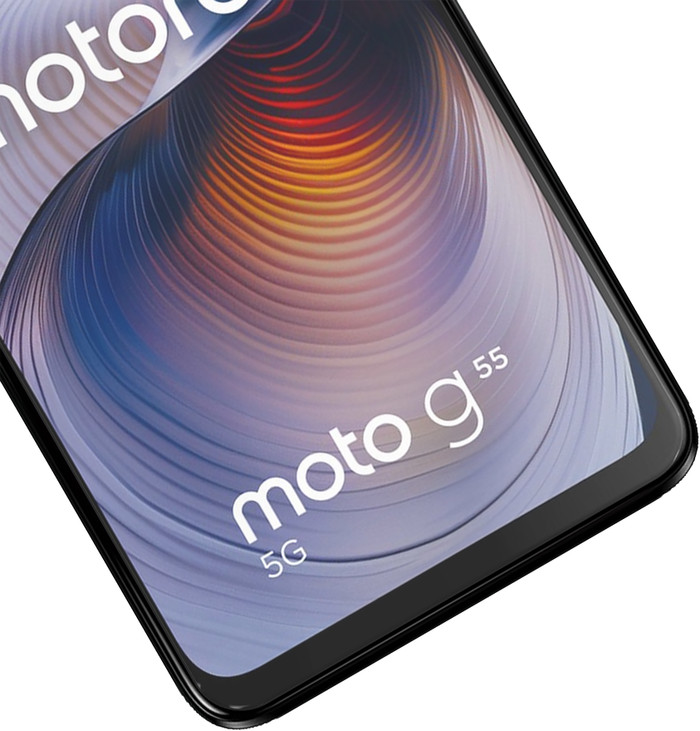 Motorola Moto G55 256GB Zwart 5G + Just in Case Tempered Glass Screenprotector detail