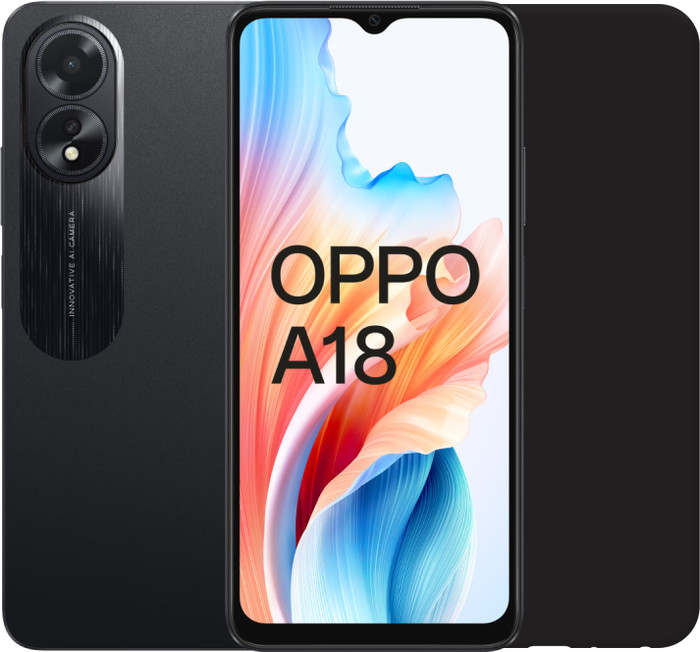 OPPO A18 128GB Zwart 4G + Just in Case Back Cover Zwart Main Image
