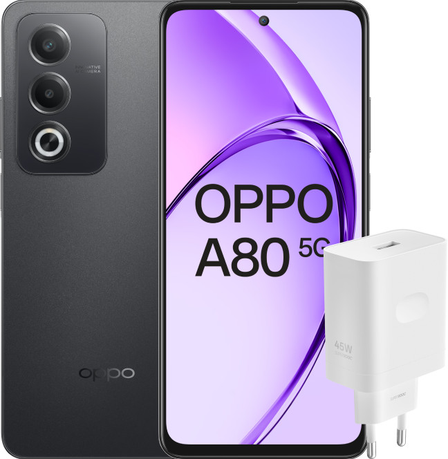 OPPO A80 Zwart 256GB 5G + OPPO SuperVOOC Oplader 45W Main Image