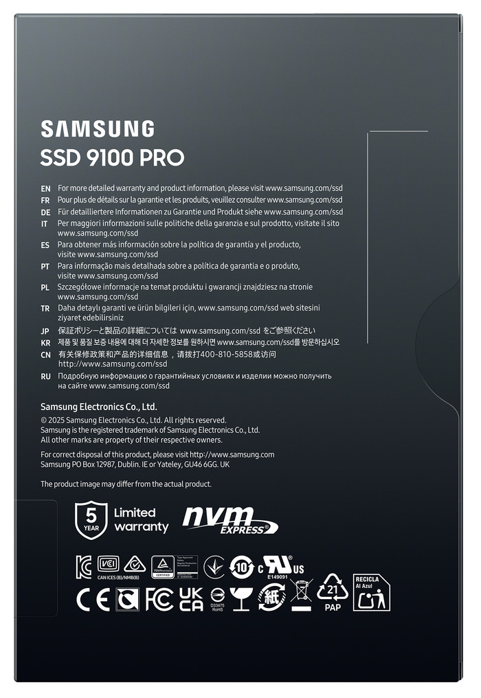 Samsung 9100 Pro 1TB PCIe 5.0 M.2 SSD verpakking