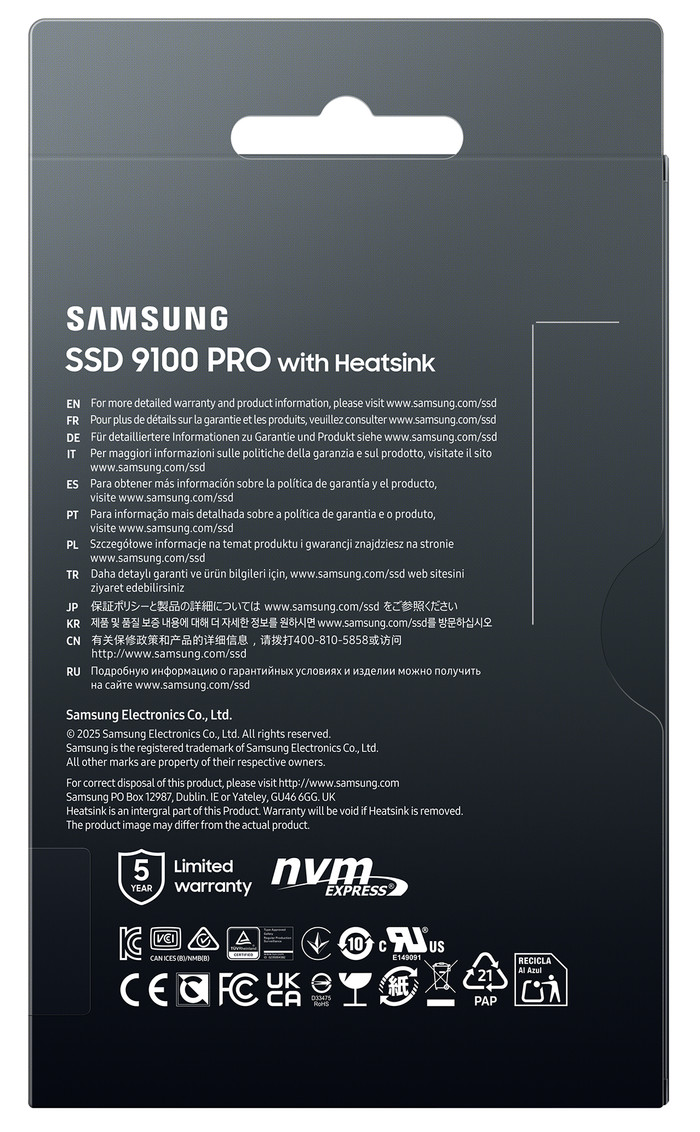 Samsung 9100 Pro 1TB Heatsink PCIe 5.0 M.2 SSD verpakking