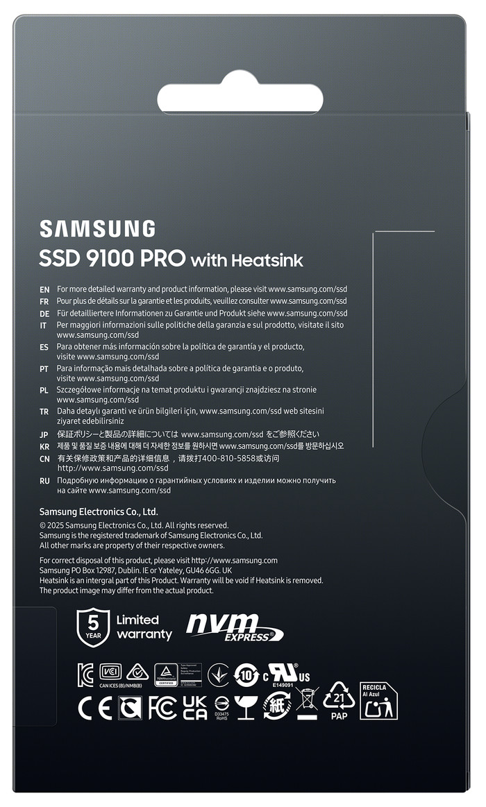 Samsung 9100 Pro 4TB Heatsink PCIe 5.0 M.2 SSD verpakking