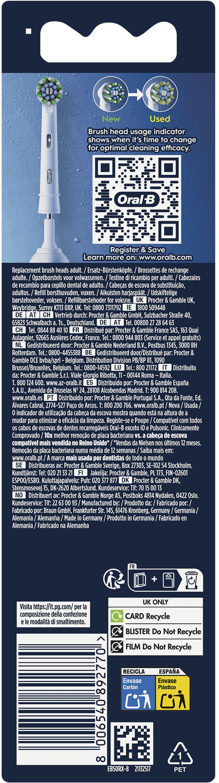 Oral-B Pro Cross Action Weiß (8 Stück) verpackung