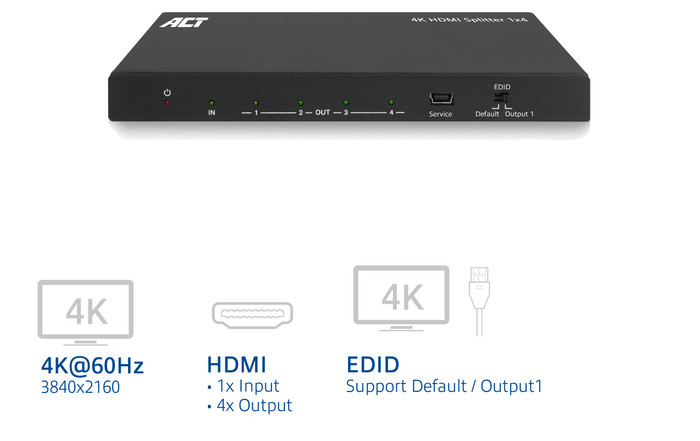 ACT AC7832 1 x 4 HDMI Splitter detail