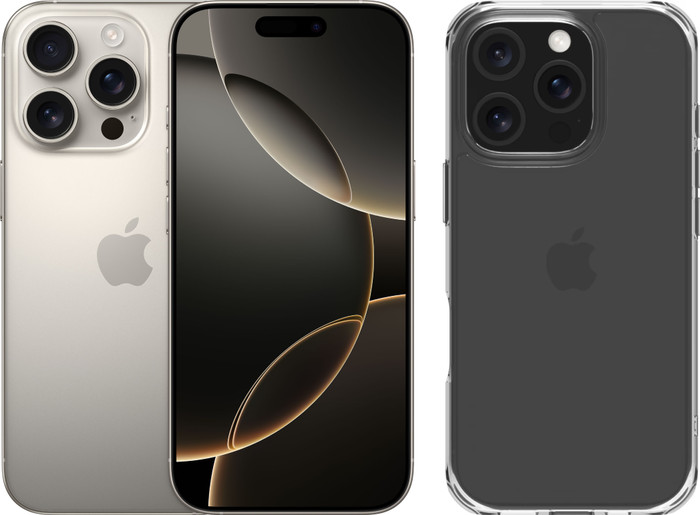 Apple iPhone 16 Pro 128GB Natural Titanium + BlueBuilt Protective Back Cover Transparant Main Image