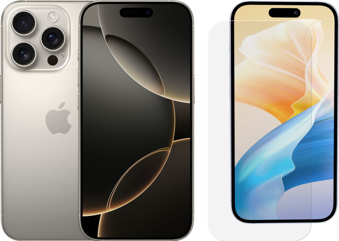 Apple iPhone 16 Pro 128GB Natural Titanium + BlueBuilt Screen Protector Glass Main Image