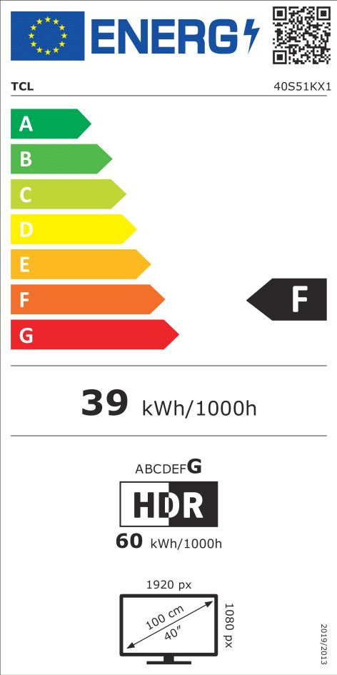 TCL 40" QLED S51K (2025) energielabel
